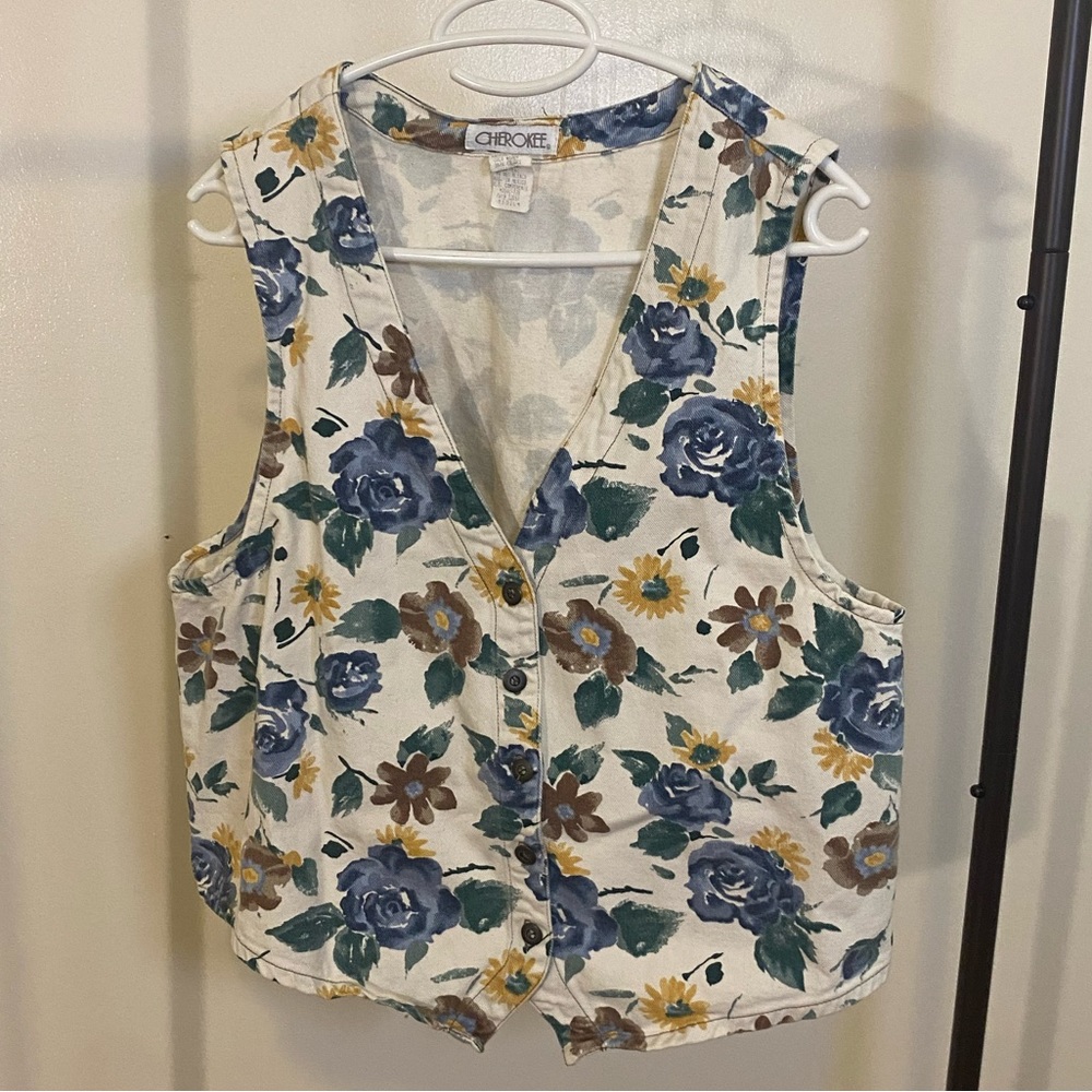 Vintage 90s Cherokee floral button up vest